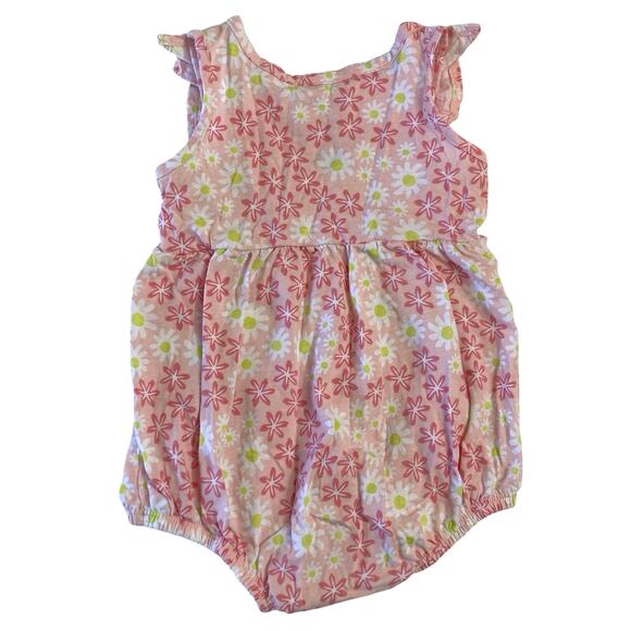❤️5/$25 SALE Okie Dokie Pink Daisy Flowers Ruffle Bubble Romper One Piece Outfit - Picture 2 of 7